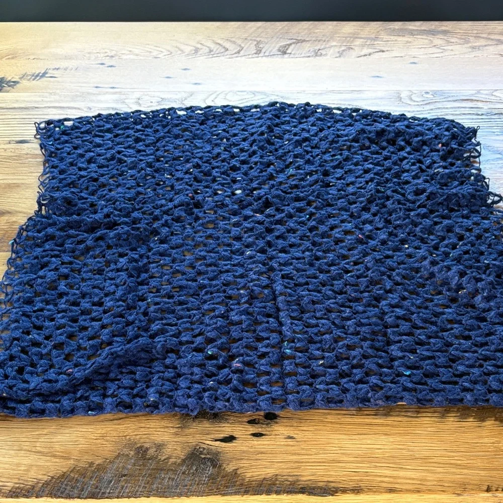 Navy Blue Wide Open Crochet Infinity Scarf - OS
